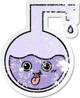 distressed sticker of a cute cartoon science experiment vector