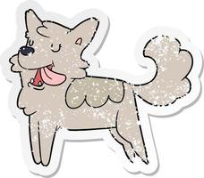 distressed sticker of a cartoon happy dog vector