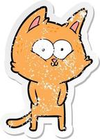 distressed sticker of a cartoon cat vector