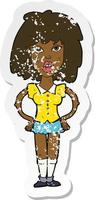 retro distressed sticker of a cartoon woman been in fight vector