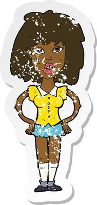 retro distressed sticker of a cartoon woman been in fight