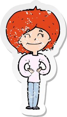 retro distressed sticker of a cartoon happy woman