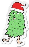 sticker of a cartoon christmas tree dancing vector