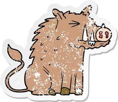 distressed sticker of a cartoon warthog vector