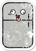 distressed sticker of a cute cartoon fridge freezer vector