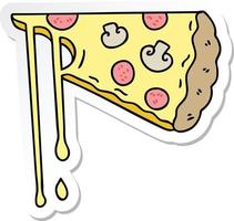 sticker of a quirky hand drawn cartoon cheesy pizza vector