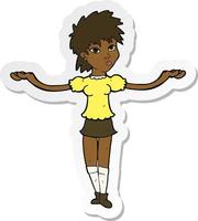 sticker of a cartoon woman shrugging shoulders vector