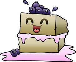 quirky gradient shaded cartoon happy cake slice vector