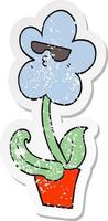 distressed sticker of a cool cartoon flower vector