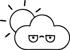 line drawing cartoon sun and cloud vector