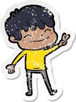 distressed sticker of a cartoon happy boy vector