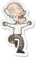 retro distressed sticker of a cartoon old man having a fright vector