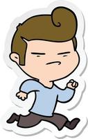 sticker of a cartoon cool guy with fashion hair cut vector