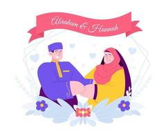 idea de ilustración de vector de concepto de plantilla de invitación de boda de pareja islámica linda para plantilla de página de inicio, día de matrimonio, compromiso, ceremonia de romance, para tarjeta de felicitación estilo plano dibujado a mano