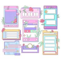 Isolated Vintage Retro Social Media templates, UI Frames and elements pop up, search bar, countdown, quiz and question interface with pink purple vivid color vector