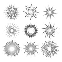 conjunto dibujado a mano de rayos de sol, estrella, explosión de fuegos artificiales, logotipo, emblema, etiqueta. banner web ilustración vectorial símbolo bohemio reventando rayos de sol. rayos de luz en el arte lineal. vector