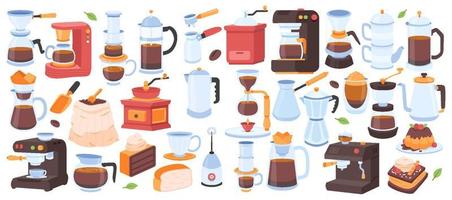 Set of Coffee brewing methods Element Collections, Collection of coffee tools and utensils for brewing and serving, isolated vector cliparts. Hand drawn doodle illustrations. Coffee machine, Turkish.