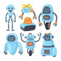 conjunto dibujado a mano de lindos elementos de carácter robótico herramientas o equipos, conjunto de ilustración vectorial con tecnología cyborg inteligente artificial vector