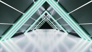 3D Rendering Of Abstract Realistic With Glowing Abstract Shape Lights And Reflective Surface photo