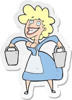 sticker of a cartoon milkmaid carrying buckets vector