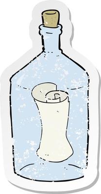 retro distressed sticker of a cartoon letter in bottle