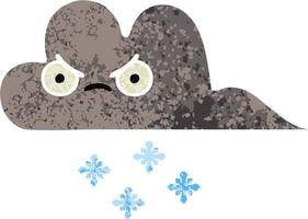 retro illustration style cartoon storm snow cloud vector