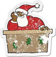 retro distressed sticker of a cartoon bored santa claus vector