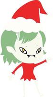 flat color illustration of a friendly vampire girl wearing santa hat vector