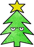 retro grunge texture cartoon christmas tree vector