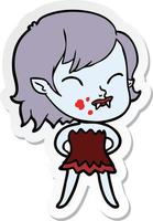 sticker of a cartoon vampire girl with blood on cheek vector