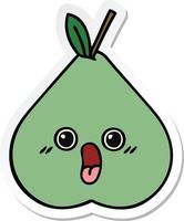 sticker of a cute cartoon green pear vector