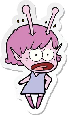 sticker of a cartoon shocked alien girl