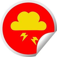 circular peeling sticker cartoon thunder cloud vector