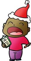 gradient cartoon of a shouting bald man wearing santa hat vector