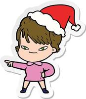 sticker cartoon of a happy woman wearing santa hat vector