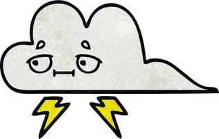 retro grunge texture cartoon thunder cloud vector