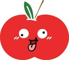 flat color retro cartoon red apple vector