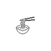 Noodles bowl, ramen . Pixel art line icon vector illustration