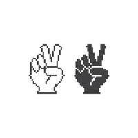 Peace hand sign, hand gesture V. Pixel art line icon vector icon illustration