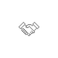 Handshake, business. Pixel art line vector icon illustration