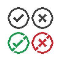 Yes or no, cross and check mark. Pixel art 8 bit vector icon illustration