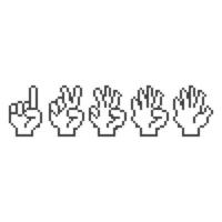 Hand count, gesture hand one, two, three, four, five, count to five. Pixel art line icon vector icon illustration