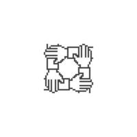 Teamwork four hand, unity business. Pixel art line icon vector icon illustration
