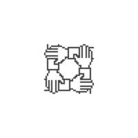 Teamwork four hand, unity business. Pixel art line icon vector icon illustration