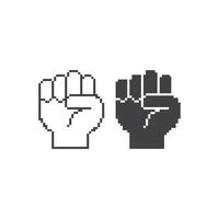 Raised fist hand power. Pixel art line icon vector icon illustration