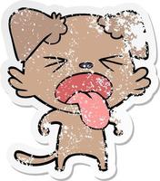 distressed sticker of a cartoon disgusted dog vector