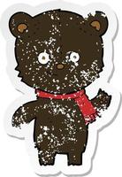 retro distressed sticker of a cartoon black bear waving vector