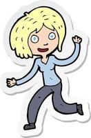 sticker of a cartoon happy waving girl vector