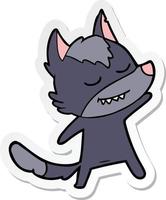 sticker of a friendly cartoon wolf vector