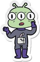 sticker of a cartoon three eyed alien vector